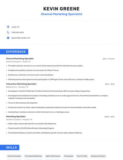 Channel Marketing Specialist Resume