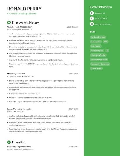 Channel Marketing Specialist Resume