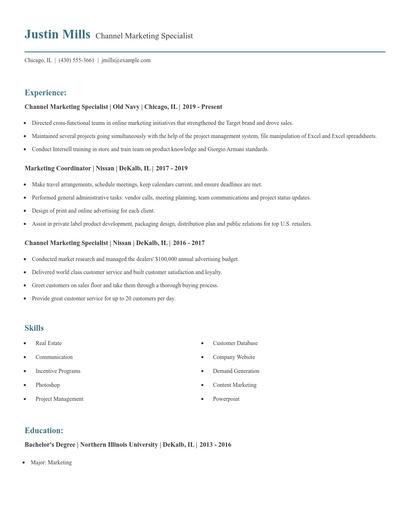 Channel Marketing Specialist Resume