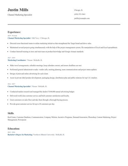 Channel Marketing Specialist Resume