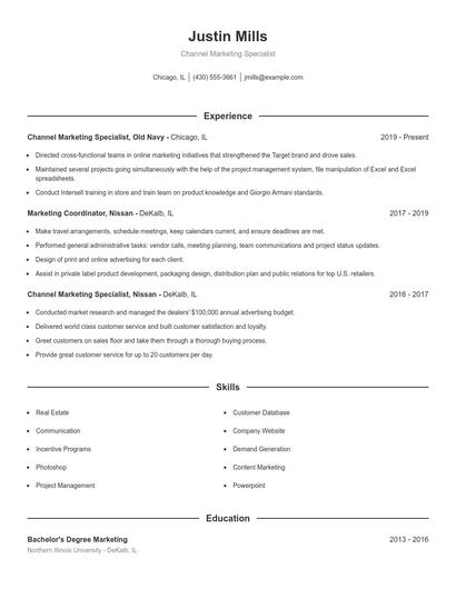 Channel Marketing Specialist Resume