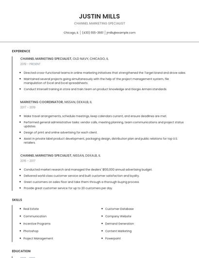 Channel Marketing Specialist Resume