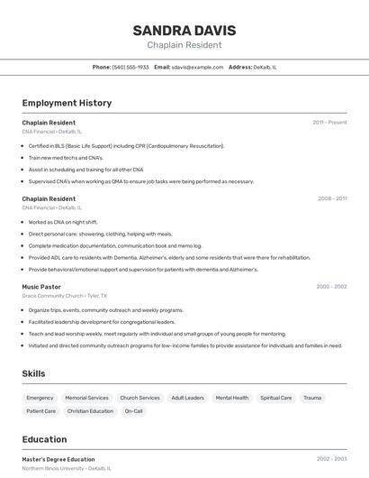 Chaplain Resident Resume