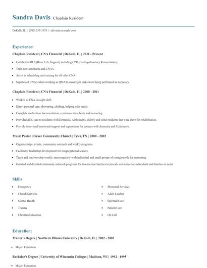 Chaplain Resident Resume