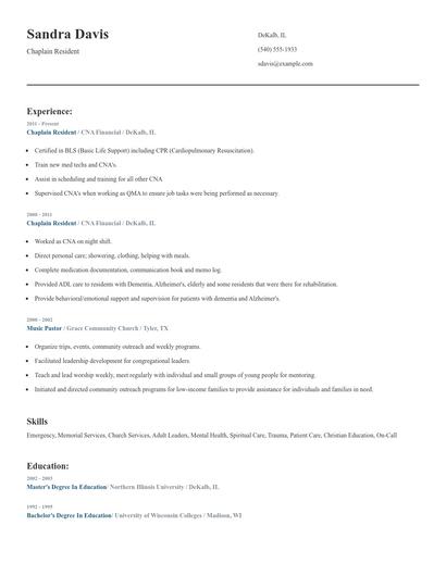 Chaplain Resident Resume
