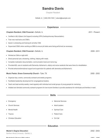 Chaplain Resident Resume