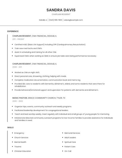 Chaplain Resident Resume