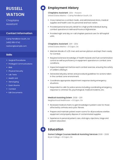 Chaplains Assistant Resume