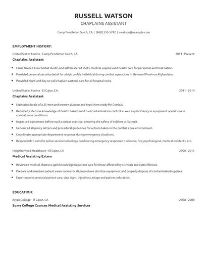 Chaplains Assistant Resume