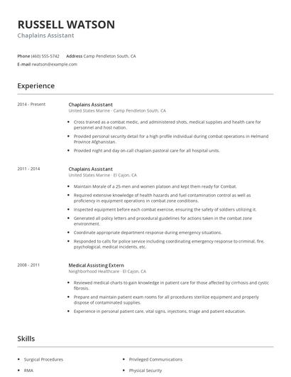 Chaplains Assistant Resume