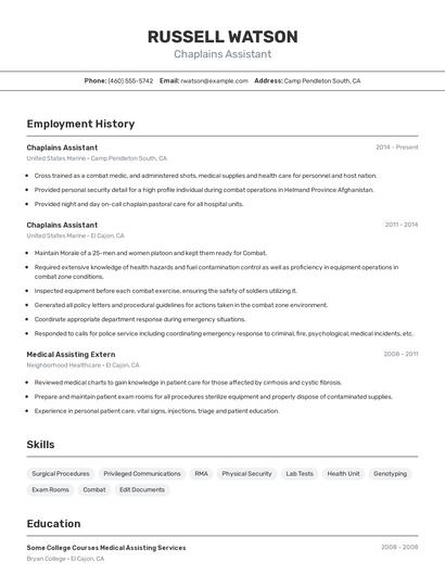 Chaplains Assistant Resume