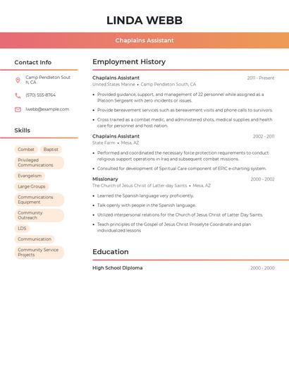 Chaplains Assistant Resume