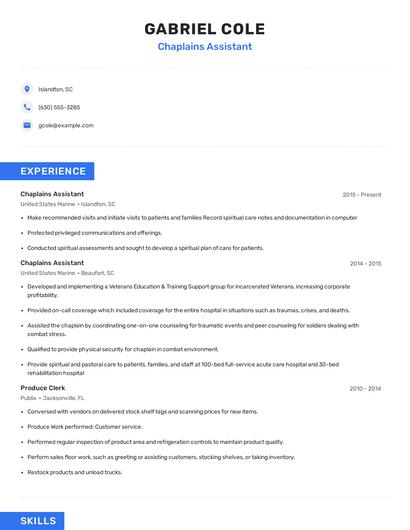 Chaplains Assistant Resume