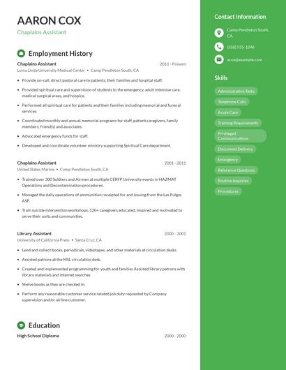 Chaplains Assistant Resume