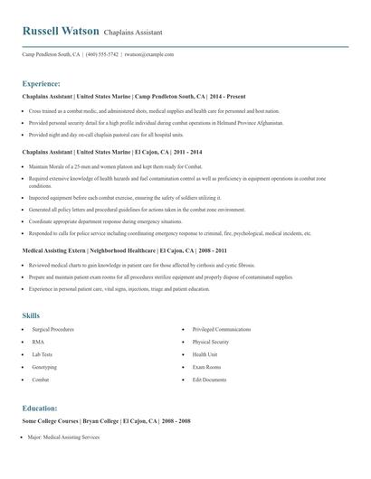 Chaplains Assistant Resume