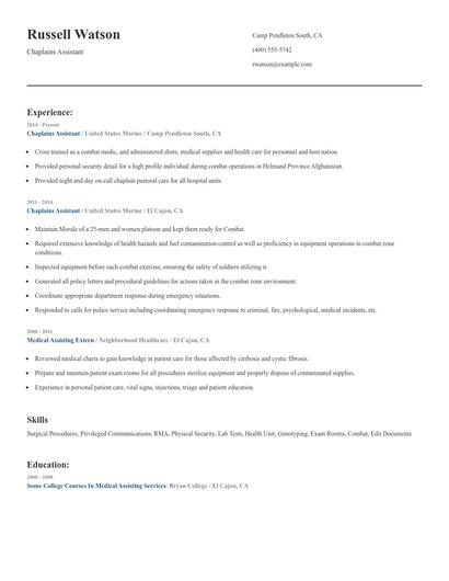 Chaplains Assistant Resume