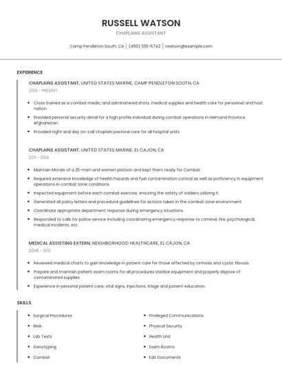 Chaplains Assistant Resume