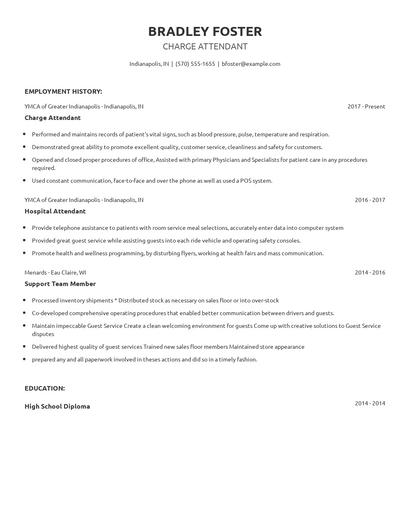 Charge Attendant Resume