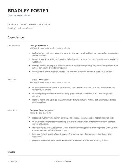 Charge Attendant Resume