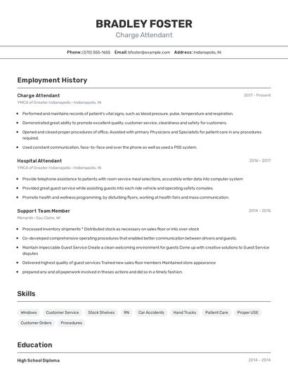 Charge Attendant Resume