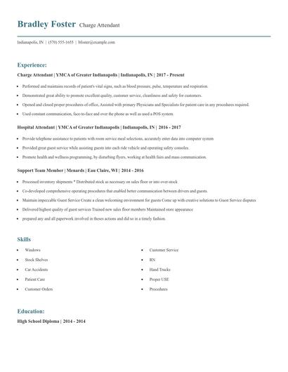 Charge Attendant Resume