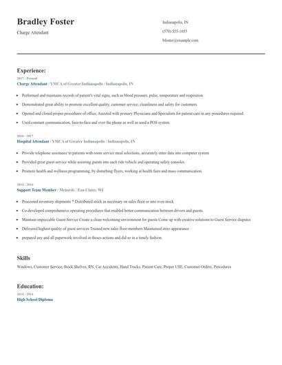 Charge Attendant Resume