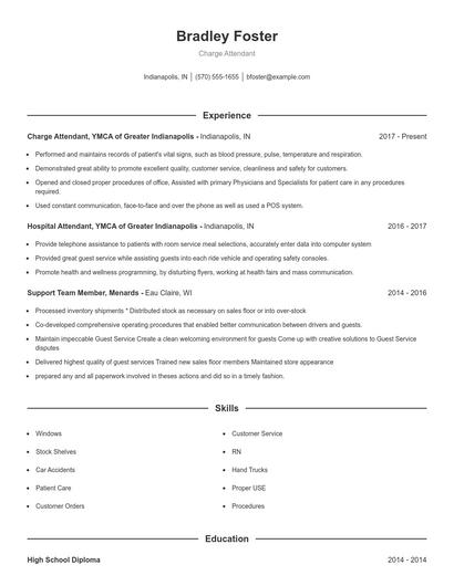 Charge Attendant Resume