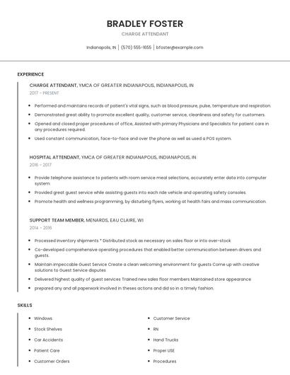 Charge Attendant Resume