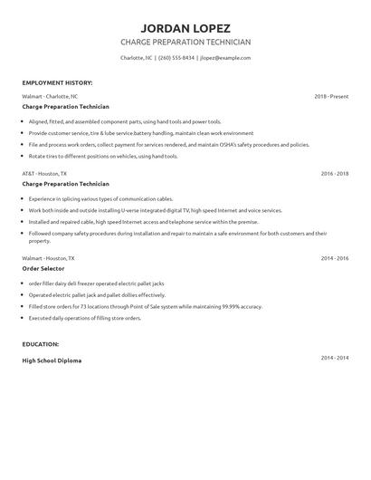 Charge Preparation Technician Resume