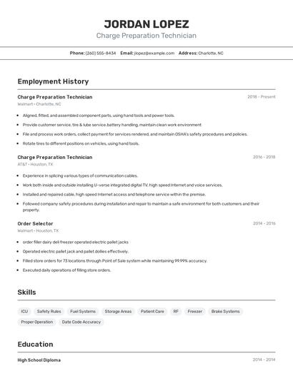 Charge Preparation Technician Resume
