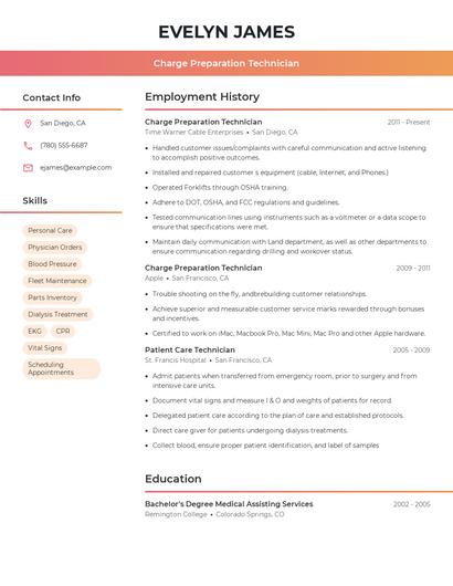 Charge Preparation Technician Resume