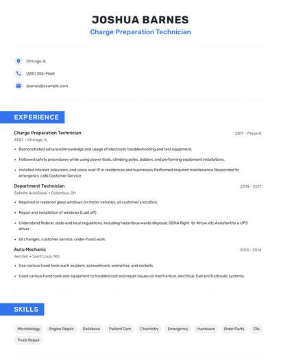 Charge Preparation Technician Resume