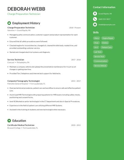 Charge Preparation Technician Resume