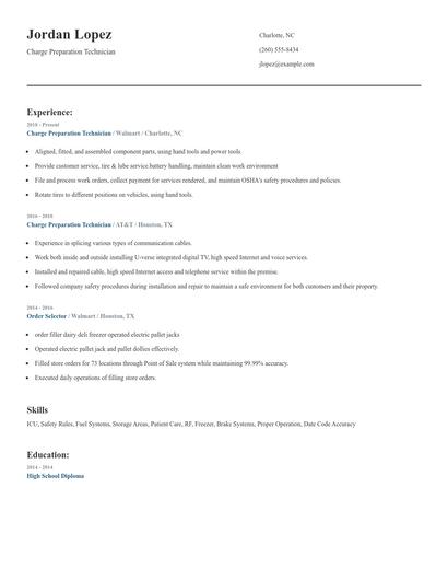 Charge Preparation Technician Resume