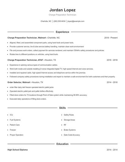 Charge Preparation Technician Resume