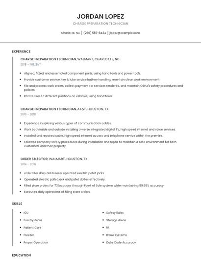 Charge Preparation Technician Resume