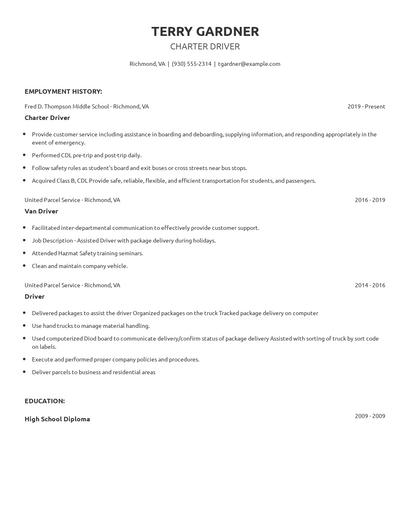 Charter Driver Resume