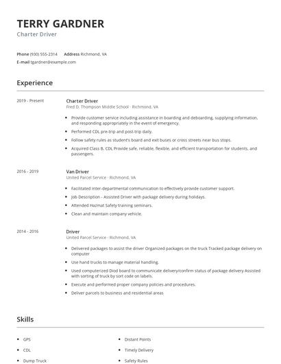 Charter Driver Resume