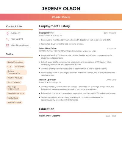 Charter Driver Resume