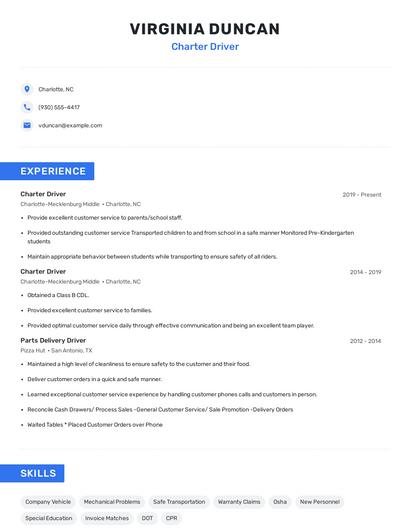 Charter Driver Resume