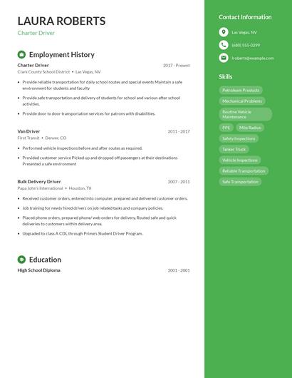Charter Driver Resume
