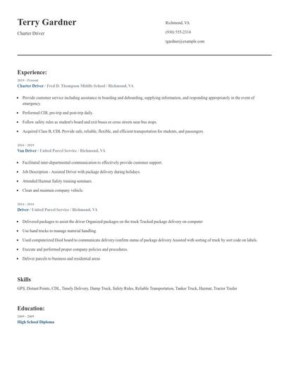 Charter Driver Resume