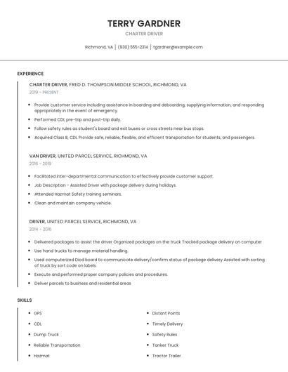 Charter Driver Resume