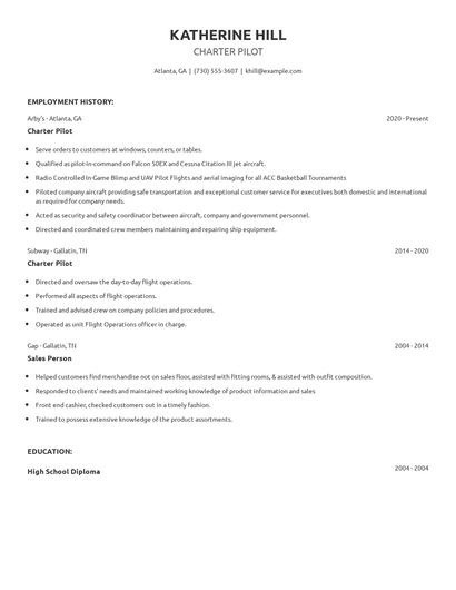 Charter Pilot Resume