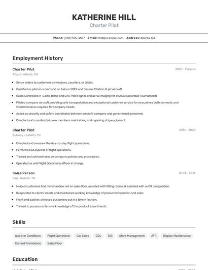 Charter Pilot Resume