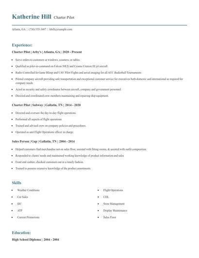 Charter Pilot Resume