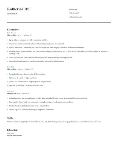 Charter Pilot Resume