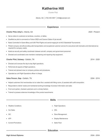 Charter Pilot Resume