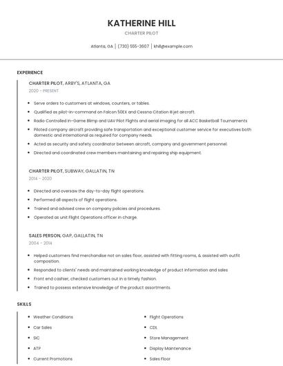 Charter Pilot Resume