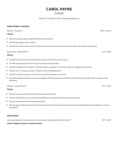 Chaser Resume